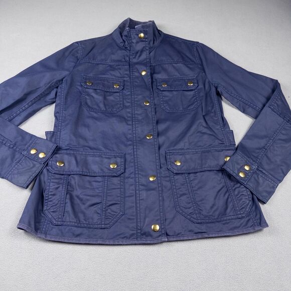 J.Crew Downtown Field Jacket Womens S Navy Waxed Cotton Utility Military Zip - Picture 2 of 10
